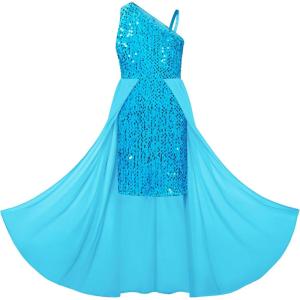 imageGRACE KARIN Girls Sequin Dress One Sleeve Formal Pageant Prom Party Special Occasion Dresses Size 514Light Blue