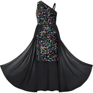 imageGRACE KARIN Girls Sequin Dress One Sleeve Formal Pageant Prom Party Special Occasion Dresses Size 514Magic Black