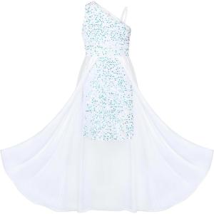 imageGRACE KARIN Girls Sequin Dress One Sleeve Formal Pageant Prom Party Special Occasion Dresses Size 514Magic White