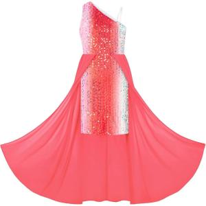 imageGRACE KARIN Girls Sequin Dress One Sleeve Formal Pageant Prom Party Special Occasion Dresses Size 514Magic White New