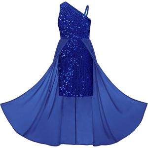 imageGRACE KARIN Girls Sequin Dress One Sleeve Formal Pageant Prom Party Special Occasion Dresses Size 514Navy Blue