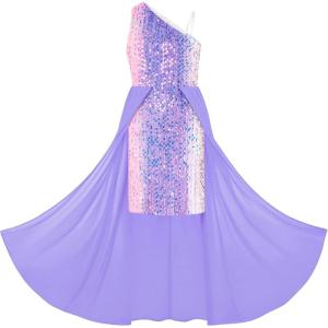 imageGRACE KARIN Girls Sequin Dress One Sleeve Formal Pageant Prom Party Special Occasion Dresses Size 514Pink Gold New