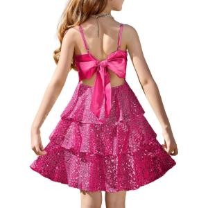 imageGRACE KARIN Girls Sequin Formal Dresses Kids Party Special Occasion Fancy Dress Tie Back 3 Layer Prom Graduation OutfitsHot Pink