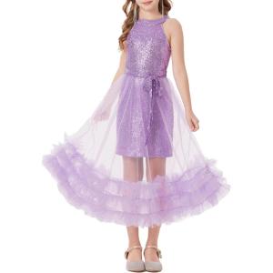imageGRACE KARIN Girls Sequin Party Dress Formal Sparkly Pageant Tulle Maxi Teen Prom Halter Dresses for 714 YearsPurple