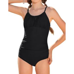 imageGRACE KARIN Girls Swimsuit One Piece Bathing Suits for Teens Ruched Adjustable Straps Padded Swimwear 716yBlack