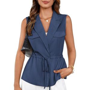 imageGRACE KARIN Womens Sleeveless Wrap Vest Tops Casual V Neck Peplum Dressy Blouse Drawstring Cardigan Outerwear Shirts