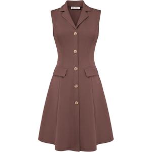 imageGRACE KARIN Work Dresses for Women 2026 Sleeveless Button Business Midi Dress Notch Lapel V Neck Formal Office A Line DressesBrown