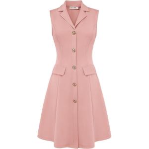 imageGRACE KARIN Work Dresses for Women 2026 Sleeveless Button Business Midi Dress Notch Lapel V Neck Formal Office A Line DressesLight Pink