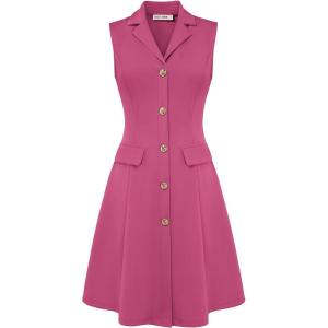 imageGRACE KARIN Work Dresses for Women 2026 Sleeveless Button Business Midi Dress Notch Lapel V Neck Formal Office A Line DressesRose Red