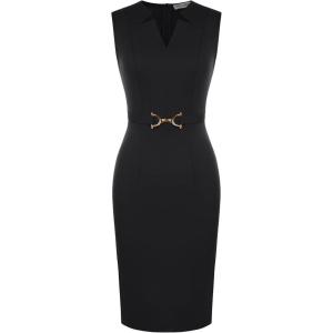 imageGRACE KARIN Work Dresses for Women 2026V Neck Business Office Bodyon DressSleeveless Pencil Semi Formal Midi DressBlack