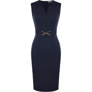 imageGRACE KARIN Work Dresses for Women 2026V Neck Business Office Bodyon DressSleeveless Pencil Semi Formal Midi DressNavy Blue