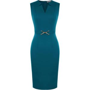 imageGRACE KARIN Work Dresses for Women 2026V Neck Business Office Bodyon DressSleeveless Pencil Semi Formal Midi DressPeacock Blue