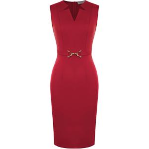 imageGRACE KARIN Work Dresses for Women 2026V Neck Business Office Bodyon DressSleeveless Pencil Semi Formal Midi DressRed