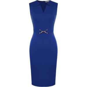 imageGRACE KARIN Work Dresses for Women 2026V Neck Business Office Bodyon DressSleeveless Pencil Semi Formal Midi DressRoral Blue