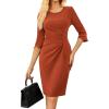 imageGRACE KARIN Work Dresses for Women 2025 34 Sleeve Sheath Business Dress Ruched Bodycon Office Cocktail DressBrown