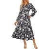 imageWomen Long Sleeve Midi Dress Boho Floral Casual Flowy A Line Dresses Spring Elegant Classy Dress with PocketBlack