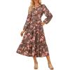 imageWomen Long Sleeve Midi Dress Boho Floral Casual Flowy A Line Dresses Spring Elegant Classy Dress with PocketGreen Orange