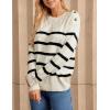 imageGRACE KARIN Womens 2024 Fall Winter Striped Sweater Oversized Crew Neck Cable Knit Sweater Button Shoulder Pullover Tops