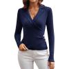 imageFall Pullover Sweater for Women 2024 Slim Fit Wrap VNeck Work Tops Navy Blue XL