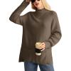 imageGRACE KARIN Cable Knit Sweater Women Turtleneck Long Sleeve Spilt Casual Loose Knit Tunic with Pockets Khaki Medium