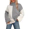 imageGRACE KARIN Womens Sweater Turtleneck Color Block Long Sleeve Knitwear 2024 Fall Casual Oversized Pullover Sweater Jumper Top