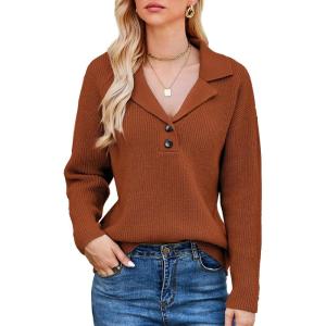 imageGRACE KARIN Fall Sweaters for Women 2024 Knitted V Neck Collared Sweaters Long Sleeve Winter Dressy Casual Sweaters
