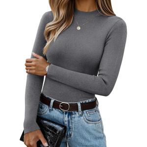 imageGRACE KARIN Merino Wool Sweaters for Women Mock Neck Base Layer Long Sleeve Soft Fitted Pullover SweaterGrey