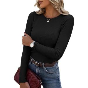 imageGRACE KARIN Womens 100 Merino Wool Base Layer Sweater Fall Knit Long Sleeve Pullover Top Casual Soft Slim Fit ShirtBlack