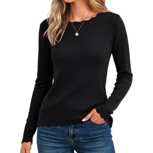 imageGRACE KARIN Womens High Stretchy Long Sleeve Pullover Sweater Blouse TopBlack