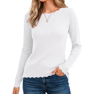 imageGRACE KARIN Womens High Stretchy Long Sleeve Pullover Sweater Blouse TopWhite