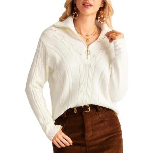imageGRACE KARIN Womens Sweater 2024 Fall Winter Sweaters Casual Trendy V Neck Lightweight Crochet Pullover Top Ivory XL