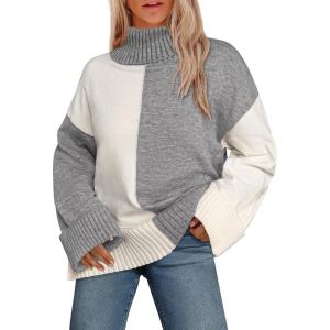 imageGRACE KARIN Womens Sweater Turtleneck Color Block Long Sleeve Knitwear 2024 Fall Casual Oversized Pullover Sweater Jumper Top