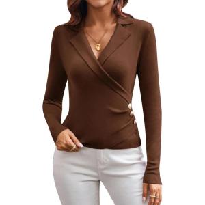 imagePlus Size Pullover Sweaters for Women 2024 Wrap VNeck Slim Fit Tops Brown XXL