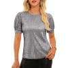 image:imageGRACE KARIN Womens Full Sequin Tops Sparkle Glitter Blouses Lantern Short Sleeve Shirts Dressy Party Concert OutfitsSilver Gray