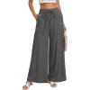 image:imageGRACE KARIN Womens Palazzo Pants Summer High Waist Boho Wide Leg Casual Flowy Pants Beach Vacation Outfits with PocketsGrey
