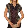 image:imageGRACE KARIN Womens Sequin Sparkly Tops Cap Sleeve Dressy Blouses Glitter Party Tops V Neck Disco Shirts Club Concert OutfitsDazzling Black