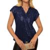 image:imageGRACE KARIN Womens Sequin Sparkly Tops Cap Sleeve Dressy Blouses Glitter Party Tops V Neck Disco Shirts Club Concert OutfitsNavy Blue