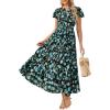 image:imageGRACE KARIN Womens Summer Dresses 2026 Casual Floral Puff Short Sleeve V Neck Dress A Line Flowy Boho Maxi Dress with PocketsBlue Black Floral
