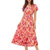 image:imageGRACE KARIN Womens Summer Dresses 2026 Casual Floral Puff Short Sleeve V Neck Dress A Line Flowy Boho Maxi Dress with PocketsPink Yellow Rose