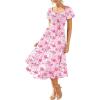 image:imageGRACE KARIN Womens Summer Floral Maxi Dress 2026 Puff Short Sleeve Wedding Guest Dresses Square Neck Smocked Tiered DressPink Floral