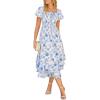 image:imageGRACE KARIN Womens Summer Floral Maxi Dress 2026 Puff Short Sleeve Wedding Guest Dresses Square Neck Smocked Tiered DressWhite Blue Floral