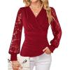 image:imageGRACE KARIN Womens Tops Dressy Casual Elegant Lace Sleeve Shirts Wrap Ruched Blouses 2026 Spring Fashion OutfitsBurgundy