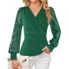 image:imageGRACE KARIN Womens Tops Dressy Casual Elegant Lace Sleeve Shirts Wrap Ruched Blouses 2026 Spring Fashion OutfitsDark Green