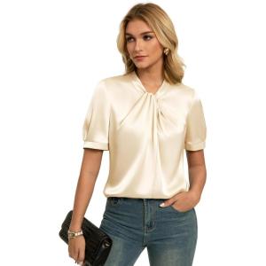 image:imageGRACE KARIN Dressy Tops for WomenShort Sleeve Satin BlouseBusiness Casual Office TopChampagne