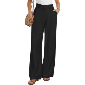 image:imageGRACE KARIN Linen Pants Women Wide Leg High Waisted Belted Paper Bag Trousers 2026 Summer Business Casual OutfitsBlack