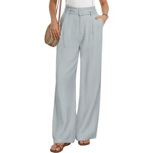 image:imageGRACE KARIN Linen Pants Women Wide Leg High Waisted Belted Paper Bag Trousers 2026 Summer Business Casual OutfitsLight Grey Blue
