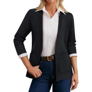 image:imageGRACE KARIN Women 34 Sleeve Sweater Blazer Lightweight Open Front Cardigan Knit Jackets Business Casual with PocketsBlack
