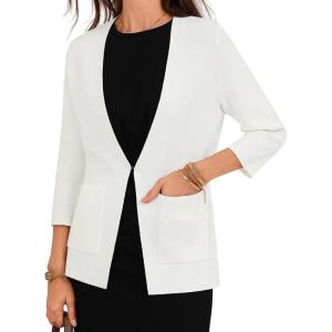 image:imageGRACE KARIN Women 34 Sleeve Sweater Blazer Lightweight Open Front Cardigan Knit Jackets Business Casual with PocketsWhite