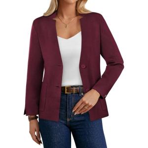 image:imageGRACE KARIN Women Sweater Blazer Business Casual Knit Cardigan Long Sleeve Suit Jackets Work Blazers with PocketsWine Red