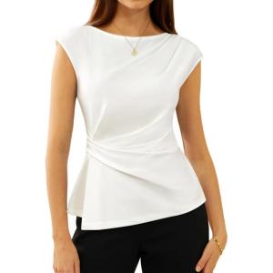 image:imageGRACE KARIN Womens 2026 Spring Short Sleeve Tops Dressy Casual Crew Neck Peplum Shirts Trendy Tunic Blouses with KnotWhite